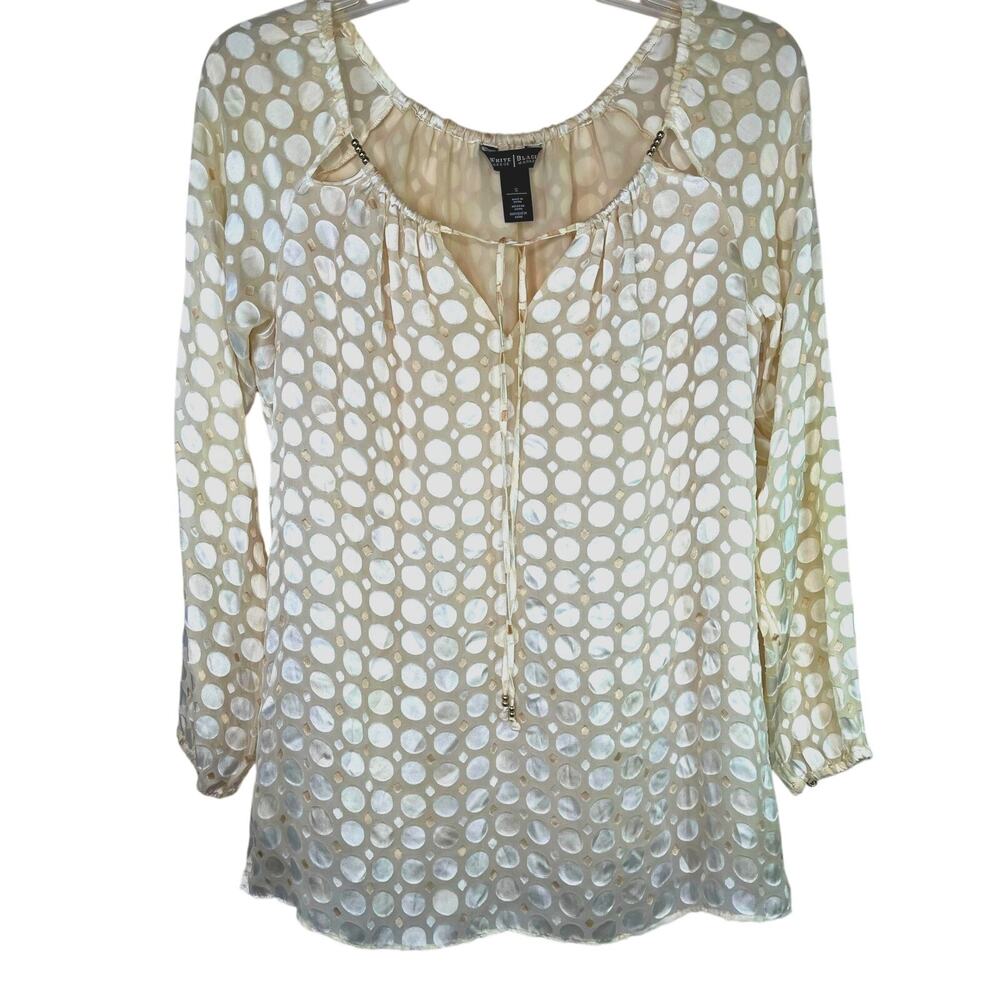 WHBM long sleeve semi sheer silk blend top, champagne, size S, EUC